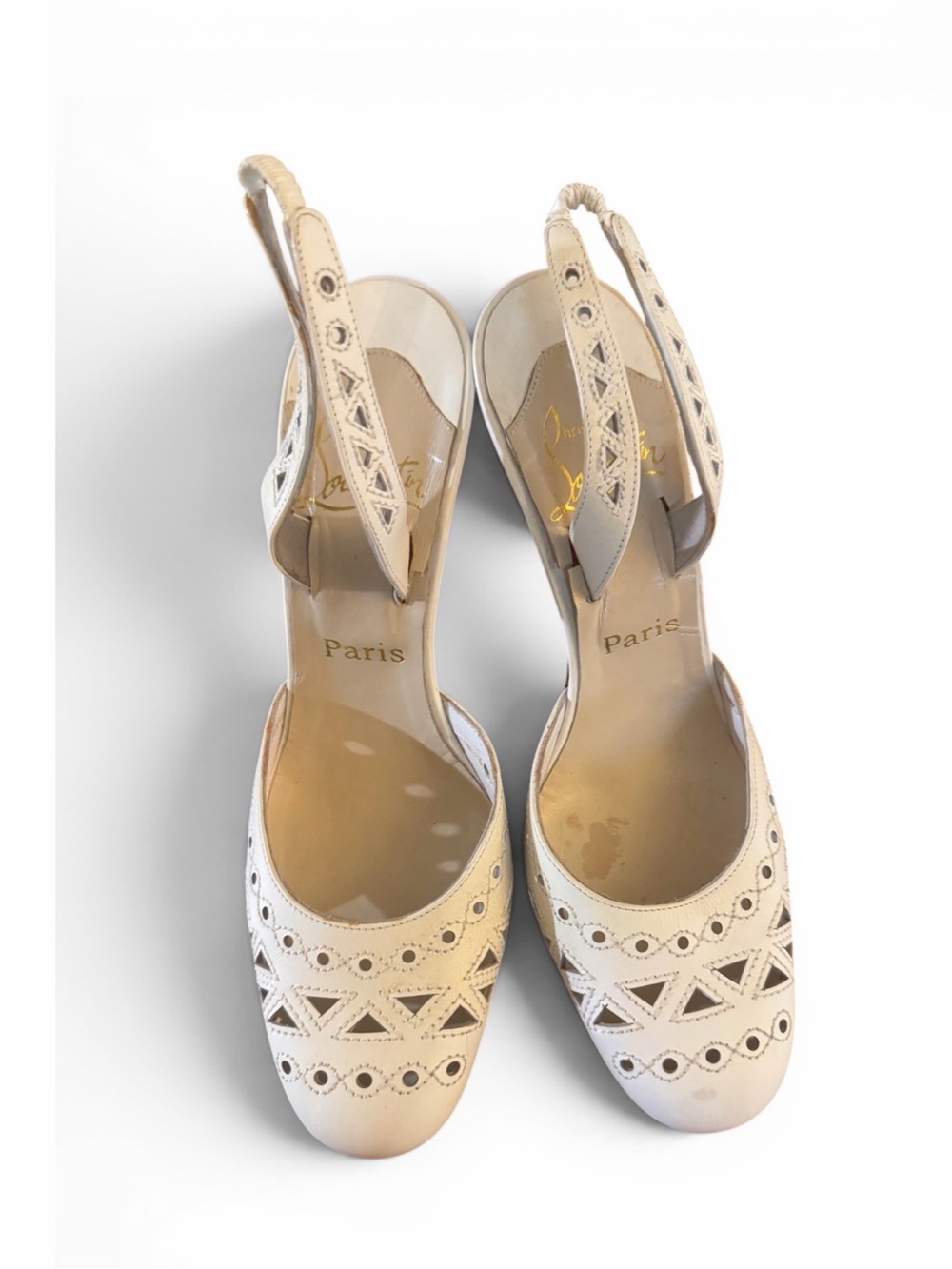 Vintage Christian Louboutin Cream Cutout Slingback Heels